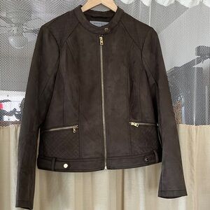 Andrew Mark Brown Zip-Front Jacket with Quilted Detail